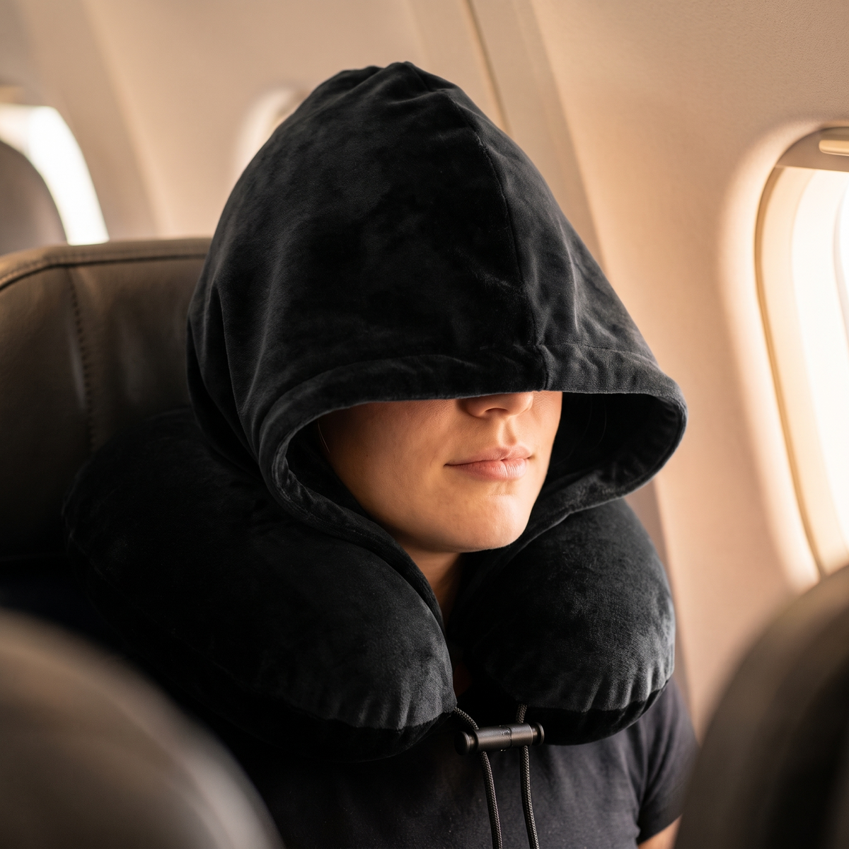 Piumora gros plan capuche en avion